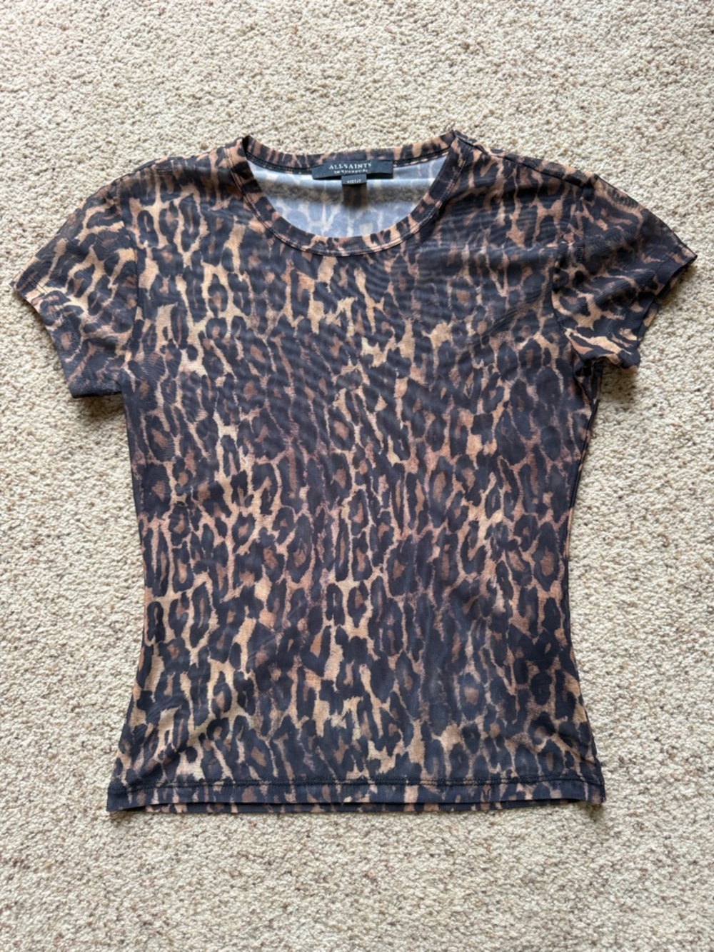 All Saints Women’s Mesh Leopard Print Short Sleeve Tee - Brown/Black